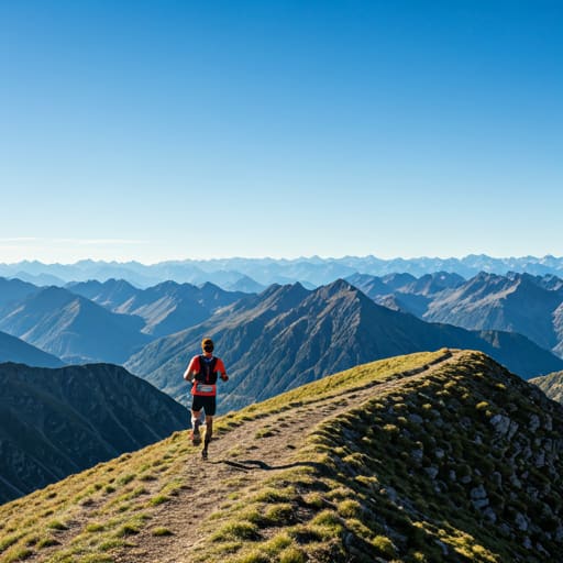 Zawodnik skyrunning biegnący w górach